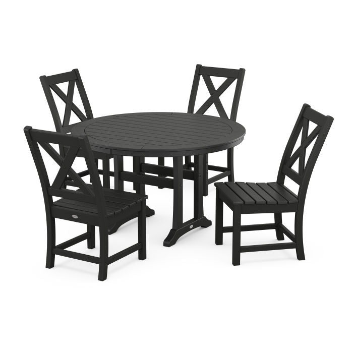 Polywood Braxton Side Chair 5-Piece Round Dining Set With Trestle Legs PWS1115-1