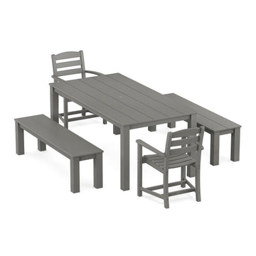 Polywood La Casa Cafe' 5-Piece Parsons Dining Set with Benches PWS2282-1