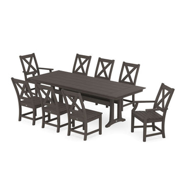 Polywood Braxton 9-Piece Farmhouse Dining Set with Trestle Legs in Vintage Finish PWS1433-1-V