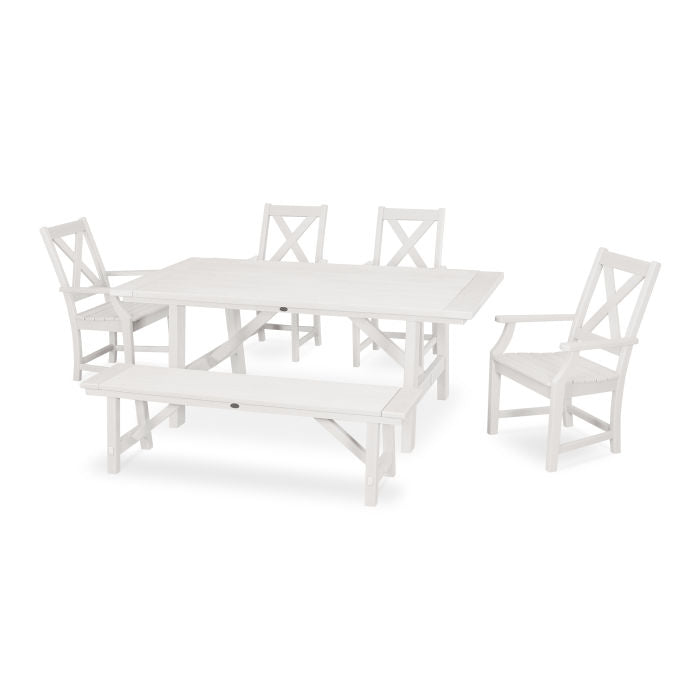 Polywood Braxton 6-Piece Rustic Farmhouse Arm Chair Dining Set with Bench in Vintage Finish PWS508-1-V
