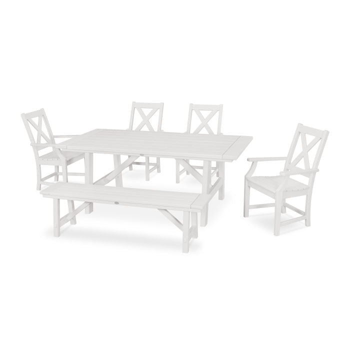 Polywood Braxton 6-Piece Rustic Farmhouse Arm Chair Dining Set with Bench PWS508-1