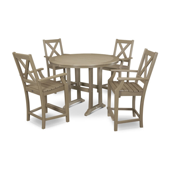Polywood Braxton 5-Piece Nautical Trestle Arm Chair Counter Set in Vintage Finish PWS511-1-V