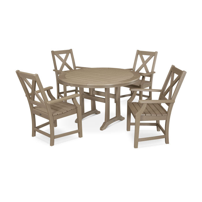 Polywood Braxton 5-Piece Nautical Trestle Arm Chair Dining Set in Vintage Finish PWS509-1-V