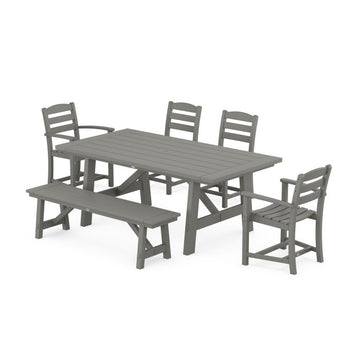 Polywood La Casa Cafe 6-Piece Rustic Farmhouse Dining Set with Bench PWS1083-1