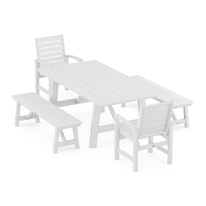 Polywood Signature 5-Piece Rustic Farmhouse Dining Set With Benches PWS1100-1