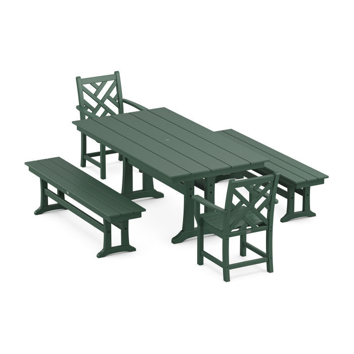 Polywood Chippendale 5-Piece Farmhouse Dining Set With Trestle Legs PWS997-1