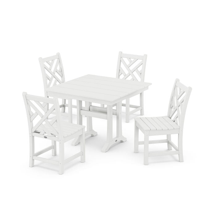 Polywood Chippendale 5-Piece Farmhouse Trestle Side Chair Dining Set PWS640-1