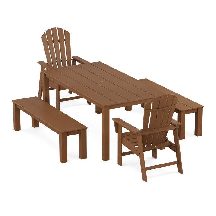 Polywood South Beach 5-Piece Parsons Dining Set with Benches PWS2315-1