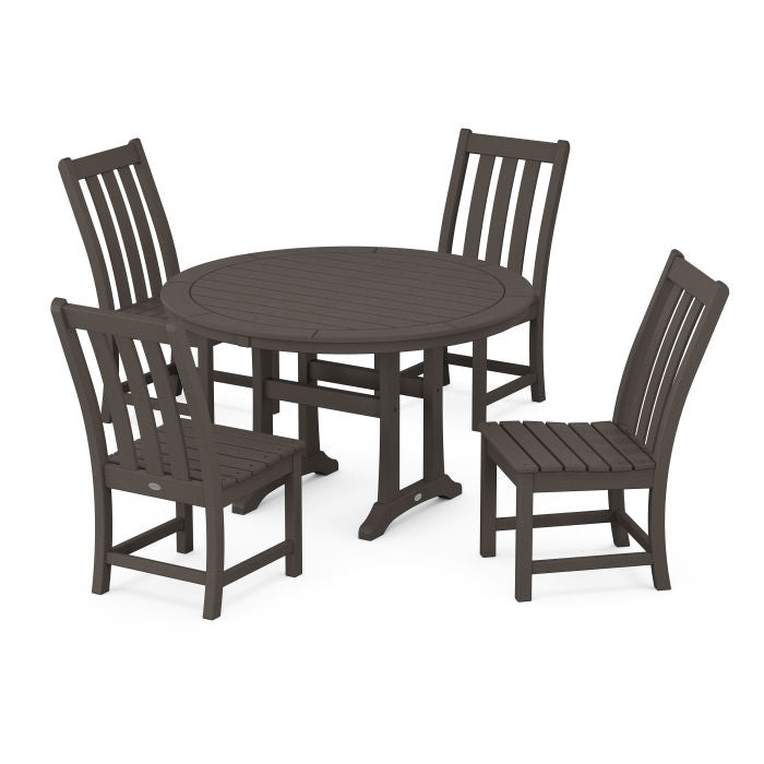 Polywood Vineyard Side Chair 5-Piece Round Dining Set With Trestle Legs in Vintage Finish PWS1134-1-V