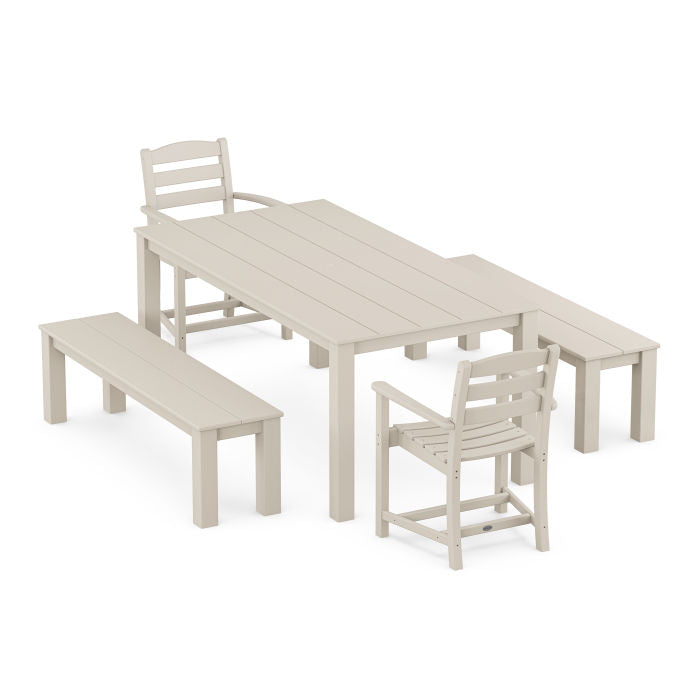 Polywood La Casa Cafe' 5-Piece Parsons Dining Set with Benches PWS2282-1