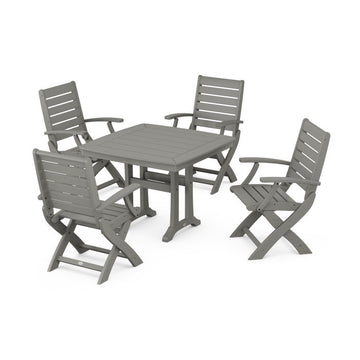 Polywood Signature Folding Chair 5-Piece Dining Set with Trestle Legs PWS985-1