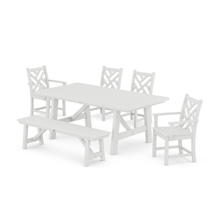 Polywood Chippendale 6-Piece Rustic Farmhouse Dining Set With Bench PWS1074-1