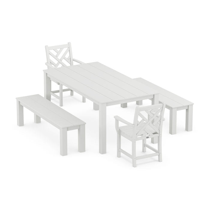 Polywood Chippendale 5-Piece Parsons Dining Set with Benches PWS2320-1