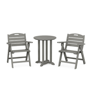 Polywood Nautical Folding Lowback Chair 3-Piece Round Dining Set PWS1307-1