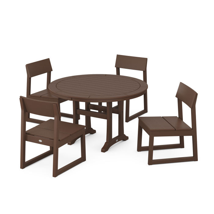 Polywood EDGE Side Chair 5-Piece Round Dining Set With Trestle Legs PWS1123-1