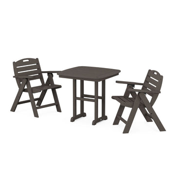 Polywood Nautical Folding Lowback Chair 3-Piece Dining Set in Vintage Finish PWS1219-1-V