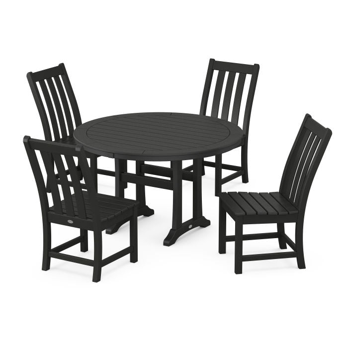Polywood Vineyard Side Chair 5-Piece Round Dining Set With Trestle Legs PWS1134-1
