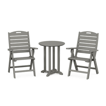 Polywood Nautical Folding Highback Chair 3-Piece Round Dining Set PWS1306-1