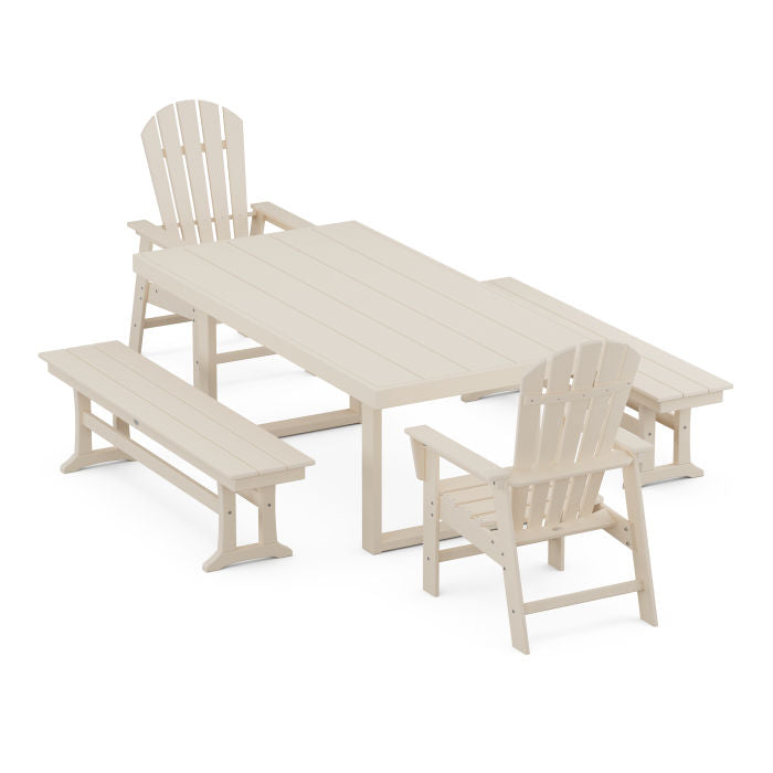 Polywood South Beach 5-Piece Dining Set with Benches PWS896-1