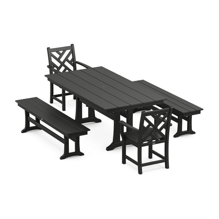 Polywood Chippendale 5-Piece Farmhouse Dining Set With Trestle Legs PWS997-1