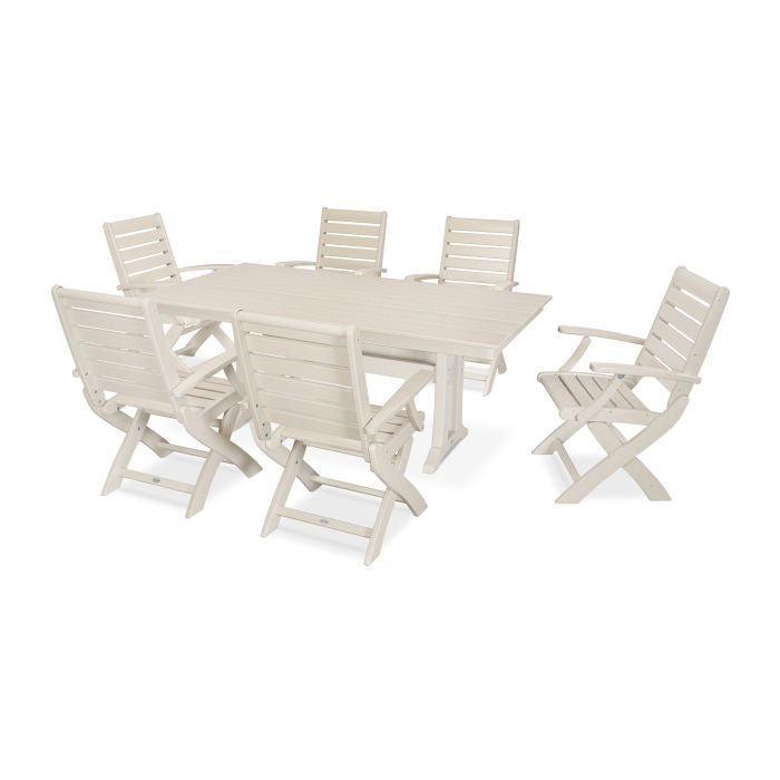 Polywood Signature Folding Chair 7-Piece Farmhouse Dining Set with Trestle Legs PWS295-1