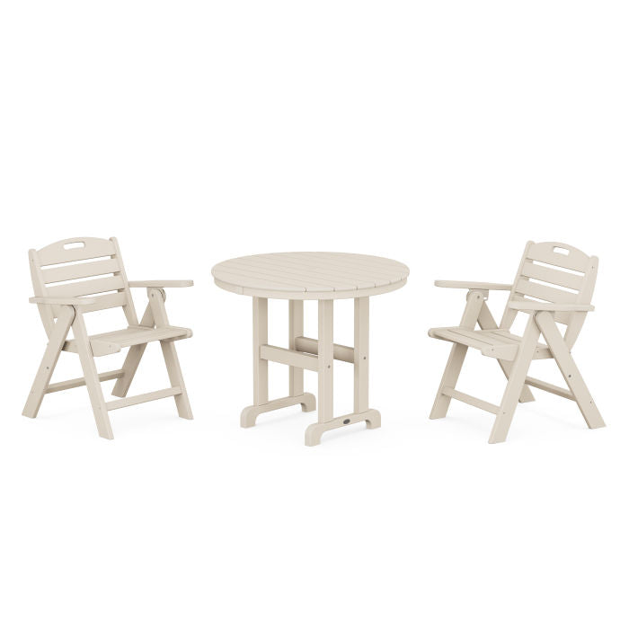 Polywood Nautical Folding Lowback Chair 3-Piece Round Dining Set PWS1340-1