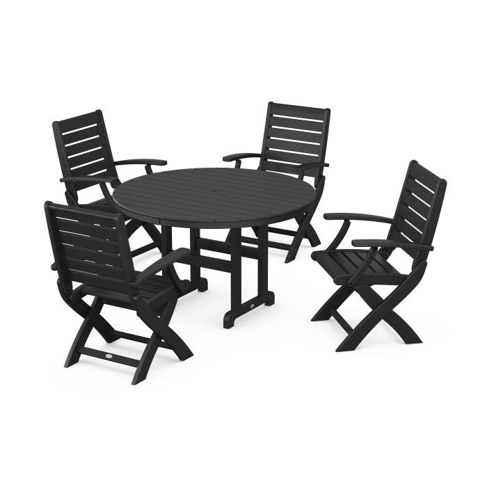 Polywood Signature Folding Chair 5-Piece Round Farmhouse Dining Set PWS1368-1