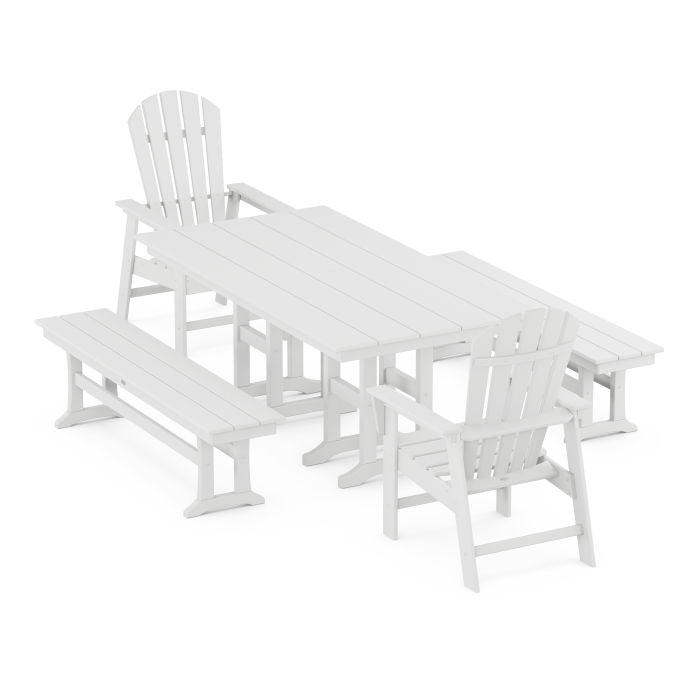 Polywood South Beach 5-Piece Farmhouse Dining Set with Benches PWS1192-1