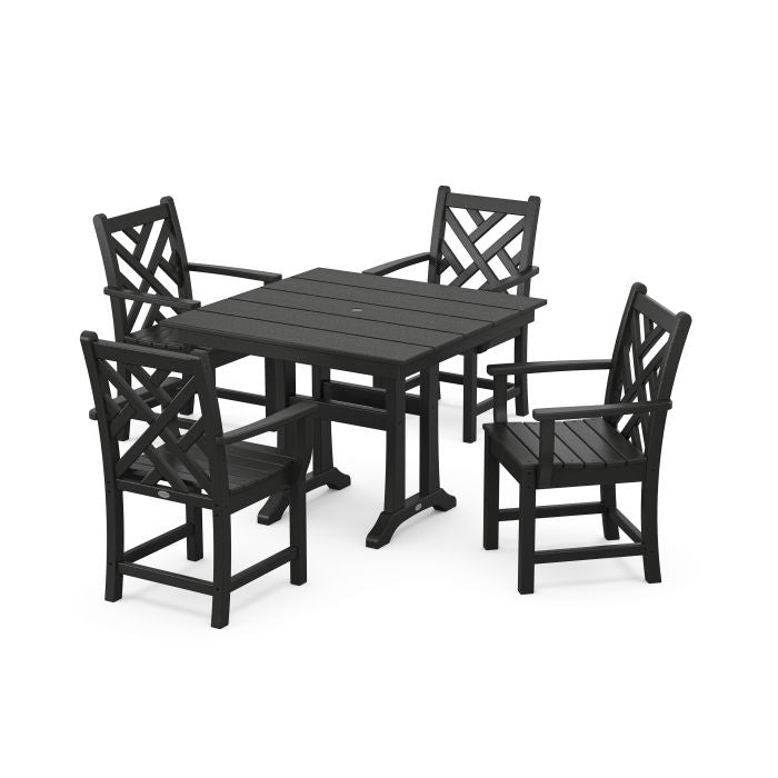 Polywood Chippendale 5-Piece Farmhouse Trestle Arm Chair Dining Set PWS641-1