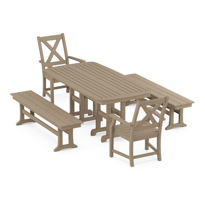 Polywood Braxton 5-Piece Dining Set with Benches in Vintage Finish PWS1256-1-V