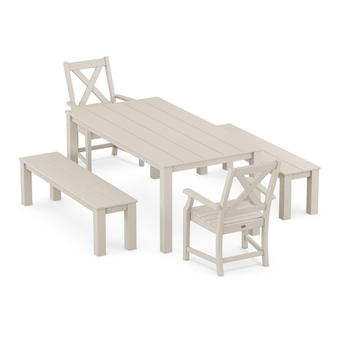Polywood Braxton 5-Piece Parsons Dining Set with Benches PWS2264-1