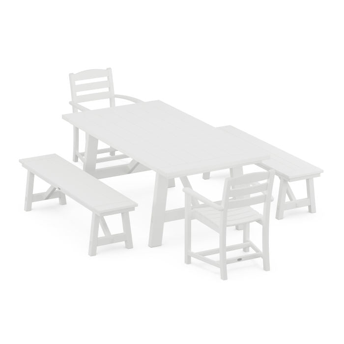Polywood La Casa Cafe 5-Piece Rustic Farmhouse Dining Set With Benches PWS1082-1