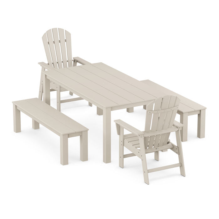Polywood South Beach 5-Piece Parsons Dining Set with Benches PWS2315-1