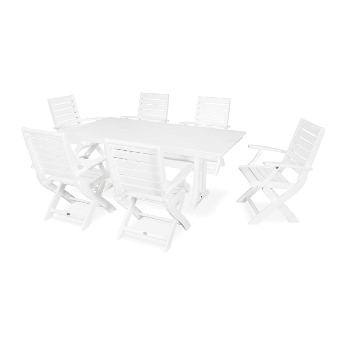 Polywood Signature Folding Chair 7-Piece Farmhouse Dining Set with Trestle Legs PWS295-1