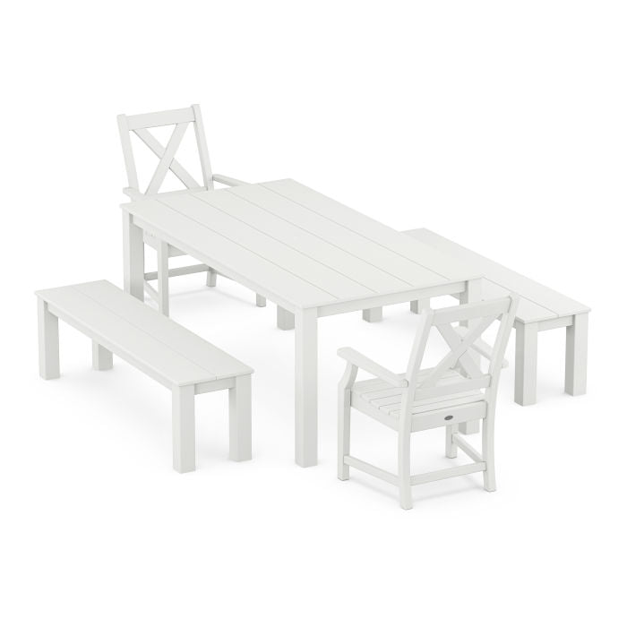 Polywood Braxton 5-Piece Parsons Dining Set with Benches PWS2264-1