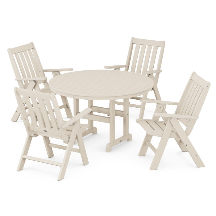 Polywood Vineyard Folding Chair 5-Piece Round Famrhouse Dining Set PWS1371-1