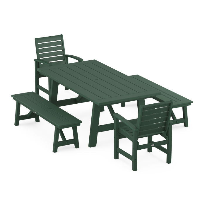 Polywood Signature 5-Piece Rustic Farmhouse Dining Set With Benches PWS1100-1