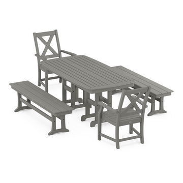 Polywood Braxton 5-Piece Dining Set with Benches PWS1256-1
