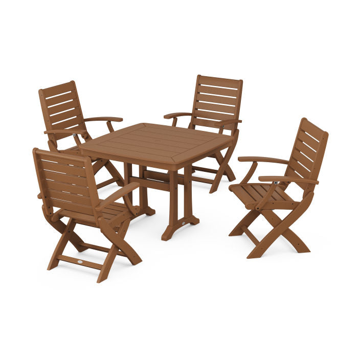 Polywood Signature Folding Chair 5-Piece Dining Set with Trestle Legs PWS985-1