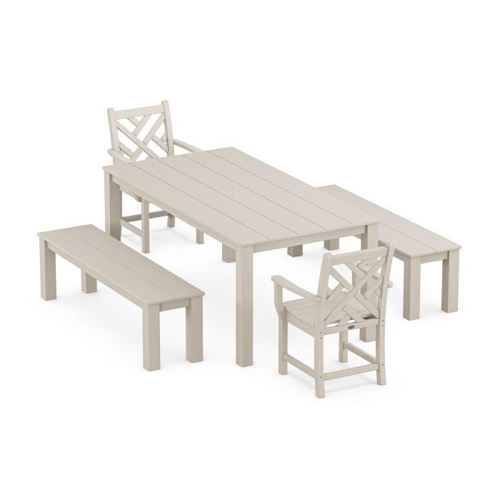 Polywood Chippendale 5-Piece Parsons Dining Set with Benches PWS2320-1