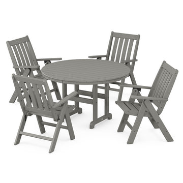 Polywood Vineyard Folding Chair 5-Piece Round Famrhouse Dining Set PWS1371-1