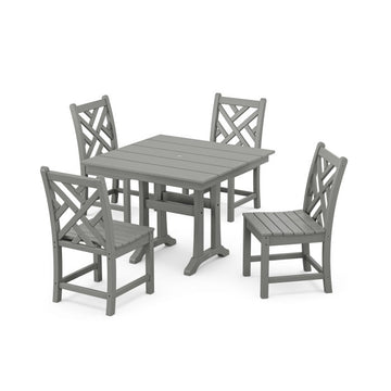 Polywood Chippendale 5-Piece Farmhouse Trestle Side Chair Dining Set PWS640-1