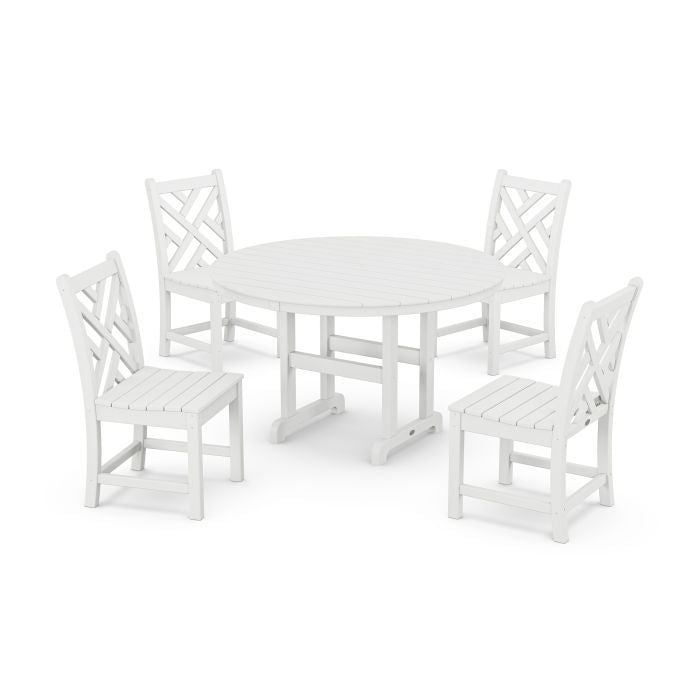 Polywood Chippendale 5-Piece Round Farmhouse Side Chair Dining Set PWS650-1