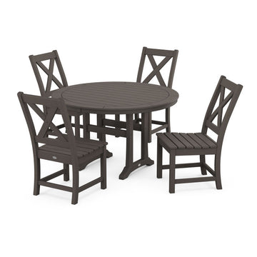Polywood Braxton Side Chair 5-Piece Round Dining Set With Trestle Legs in Vintage Finish PWS1115-1-V