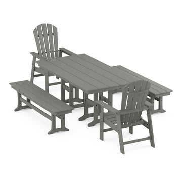 Polywood South Beach 5-Piece Farmhouse Dining Set with Benches PWS1192-1
