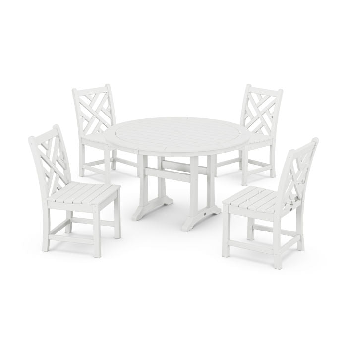 Polywood Chippendale Side Chair 5-Piece Round Dining Set With Trestle Legs PWS1117-1
