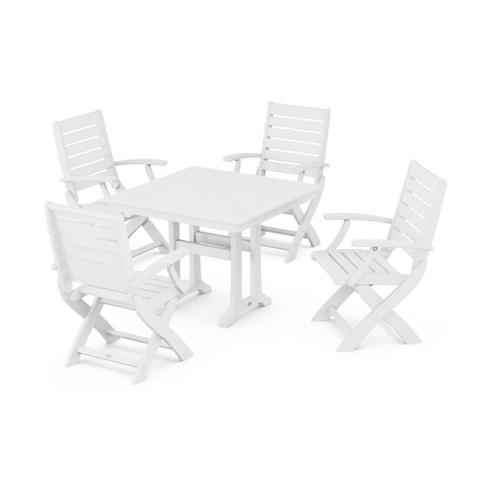 Polywood Signature Folding Chair 5-Piece Farmhouse Dining Set With Trestle Legs PWS955-1