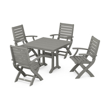 Polywood Signature Folding Chair 5-Piece Farmhouse Dining Set With Trestle Legs PWS955-1