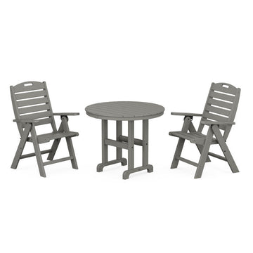 Polywood Nautical Folding Highback Chair 3-Piece Round Dining Set PWS1339-1
