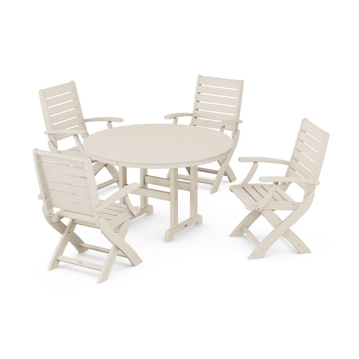 Polywood Signature Folding Chair 5-Piece Round Farmhouse Dining Set PWS1368-1